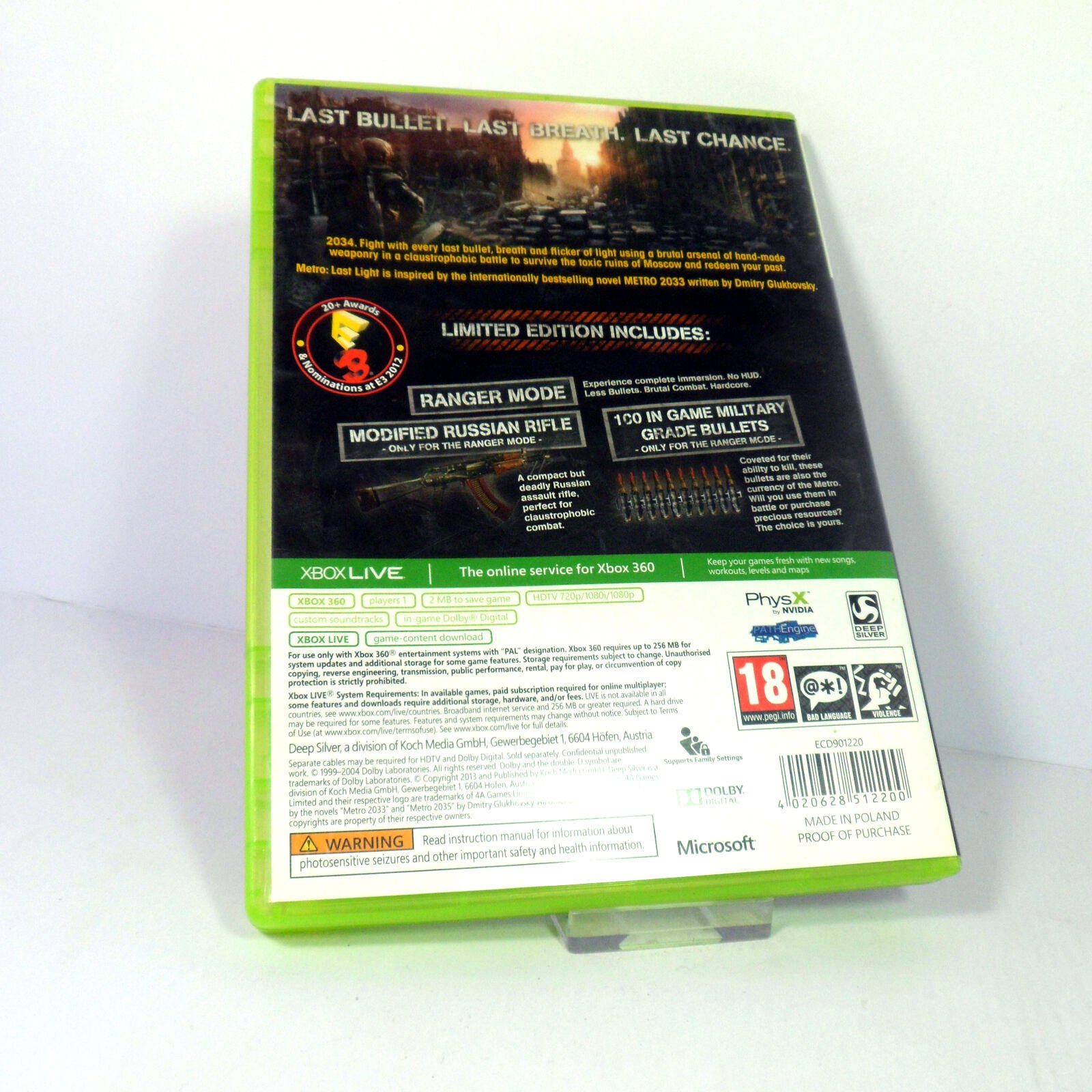 Metro Last Light Limited Edition – Microsoft Xbox 360 (PAL) – Très Bon état